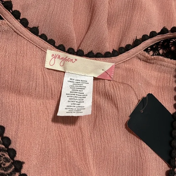 NWT Grayson Boho Pink Black Lace Shoulder Detail Maxi Dress Small - Picture 13 of 14